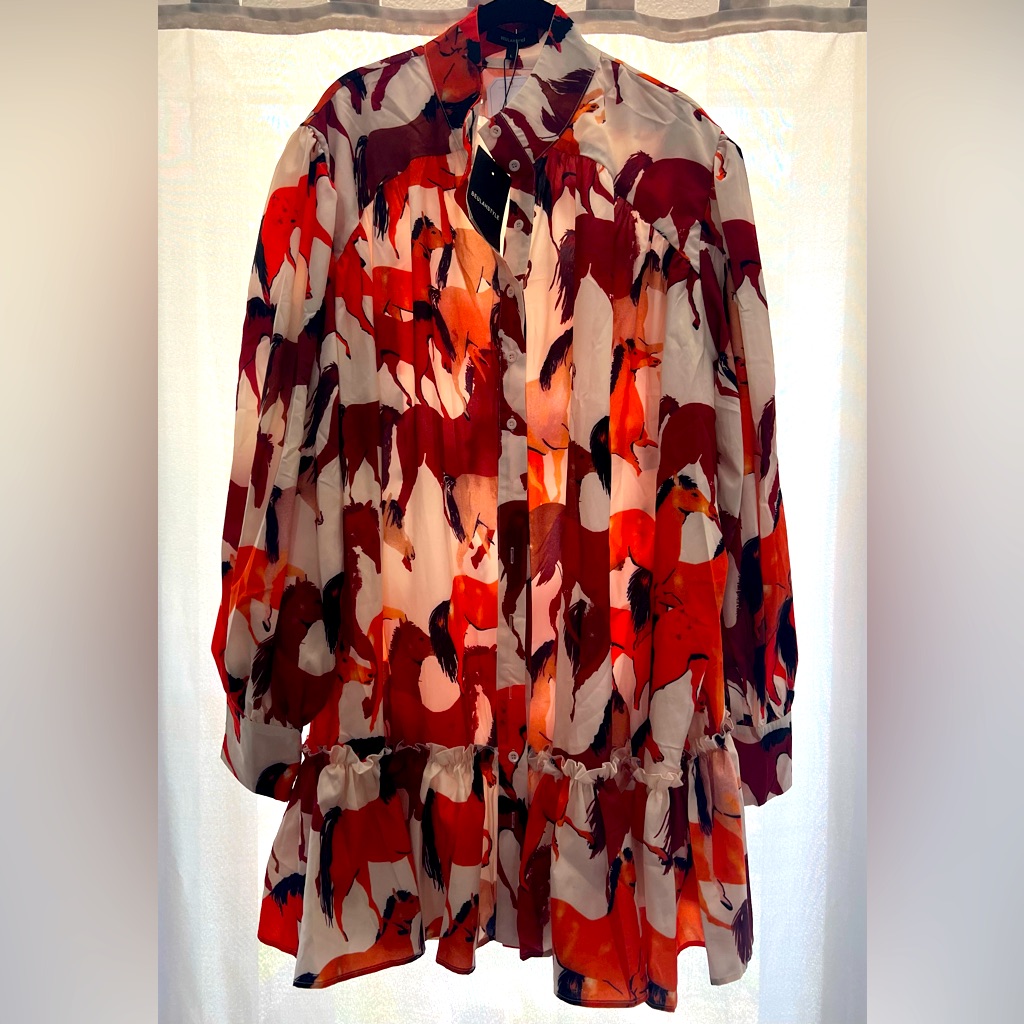 Nwt Beulah Style Western Running Horses Shirt Dress Rare Print Size L